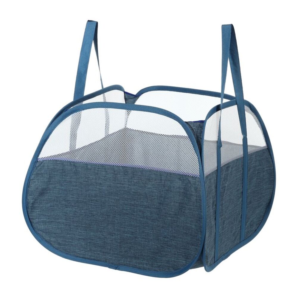 1 Pc 90L Folding Laundry Basket Breathable Hamper Blue